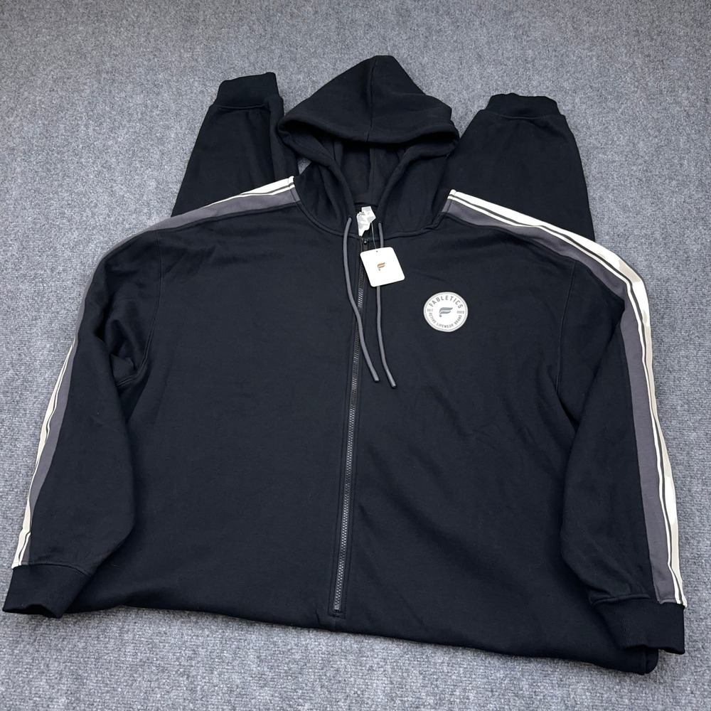 NEW Fabletics Cozy Fleece Hooded Onesie Women's 4X Black Full Zip Side Stripe